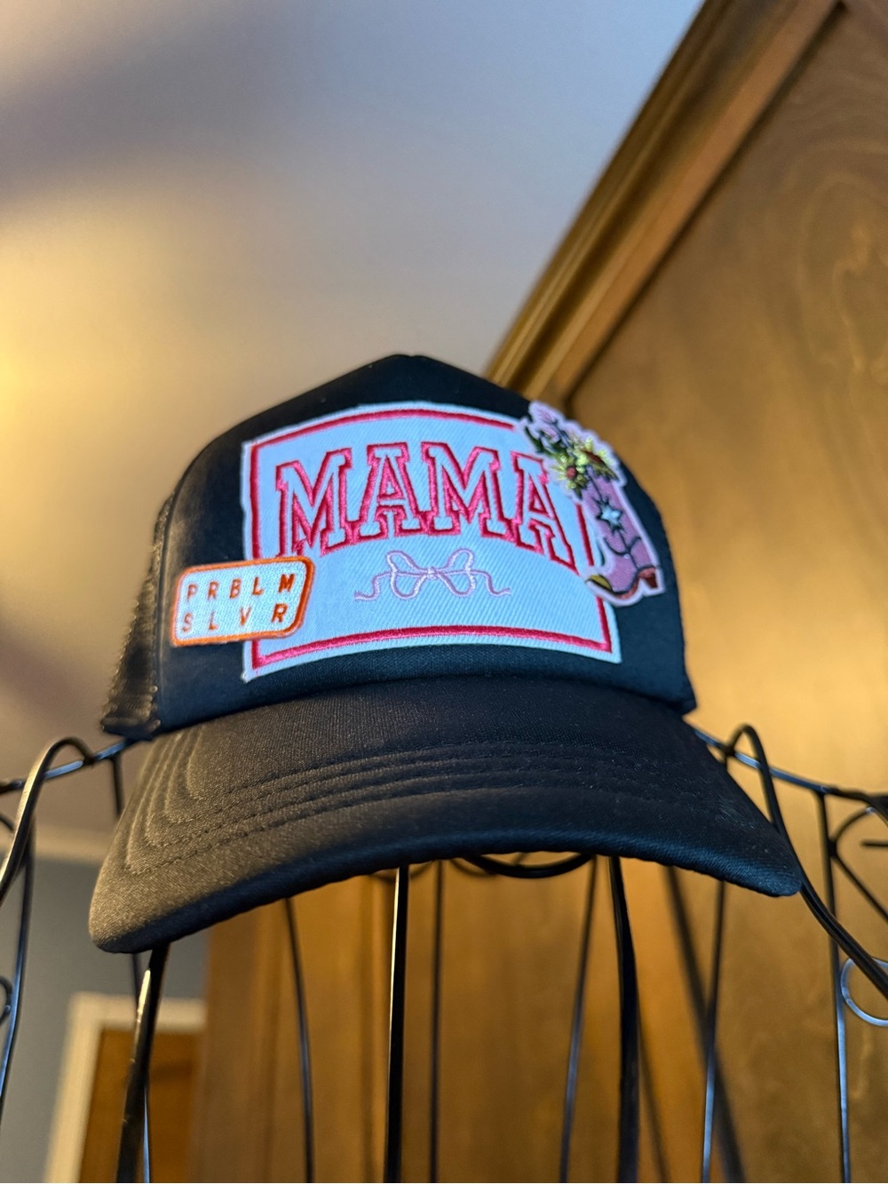 Black 'MAMA' Embroidered Trucker Hat
